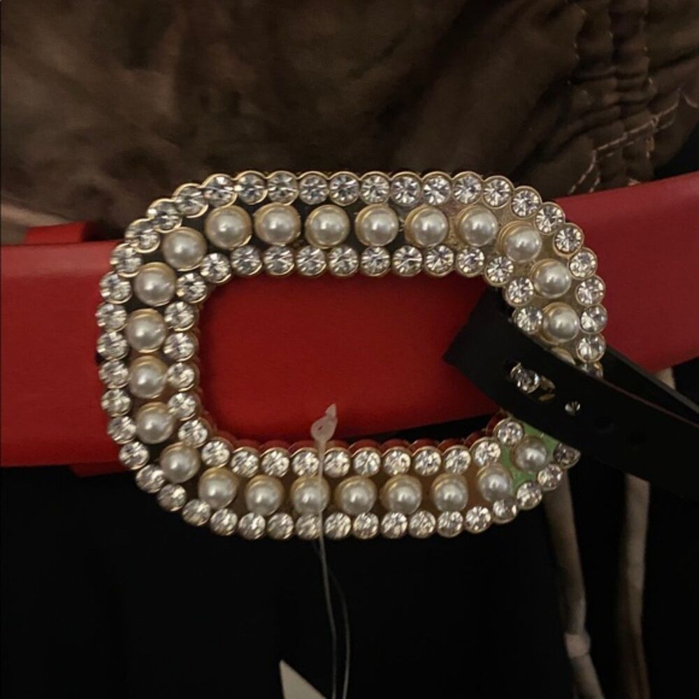 Imitation Pearl & Rhinestone Buckle Belt, 15G-164Belt001 - Picture 3 of 3